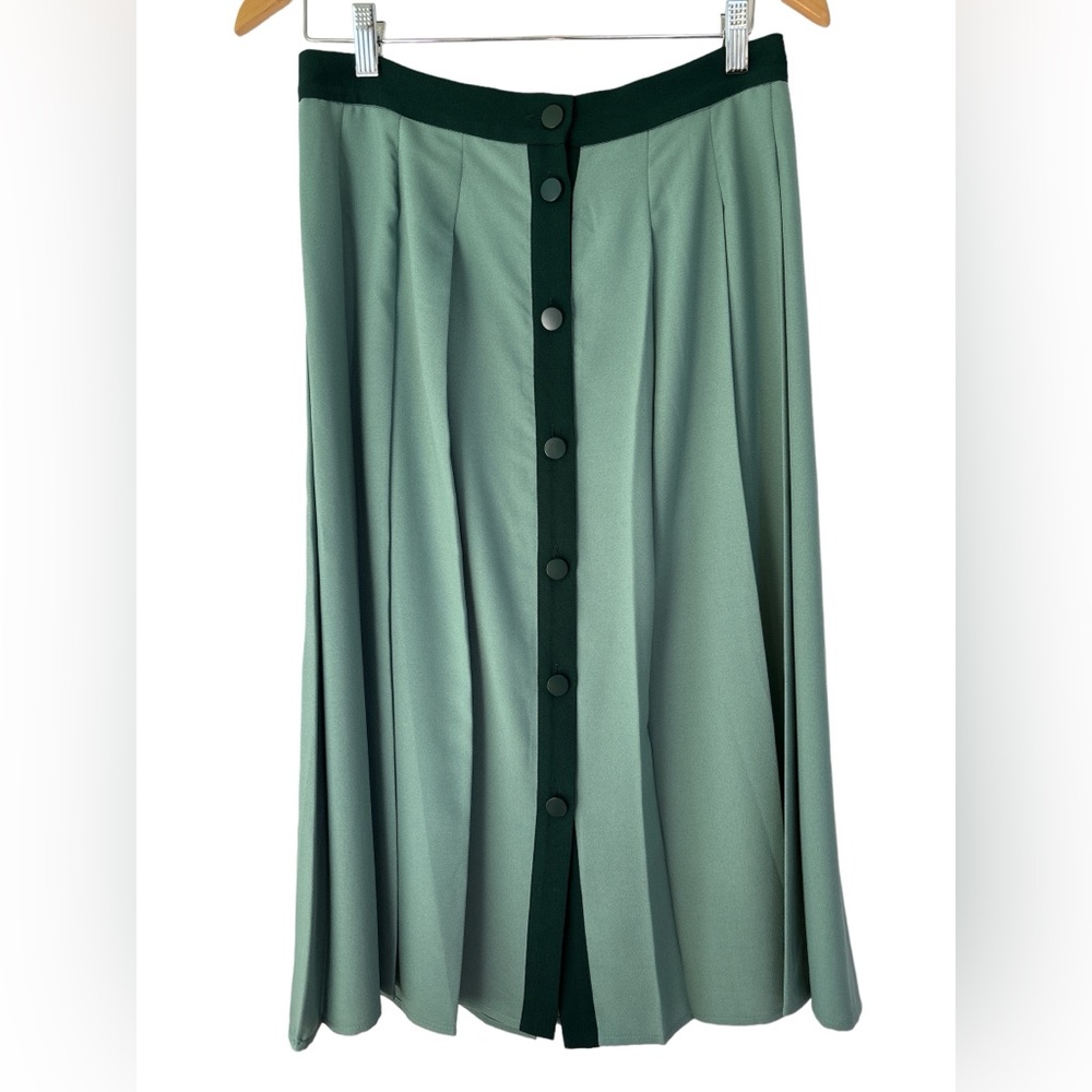 MODCLOTH Retro inspired Aqua and Kelly Green Color Block Pleated Skirt Size 8